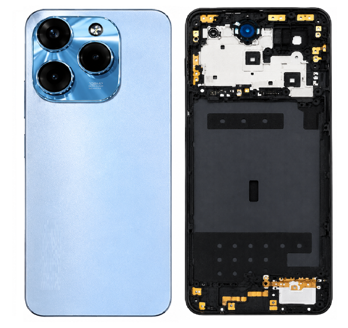Compatible replacement Infinix Note 40X 5G Full Body Housing Replacement Back Frame Middle Chassis with Side Keys – Black, Blue & Gold Color: BLUE